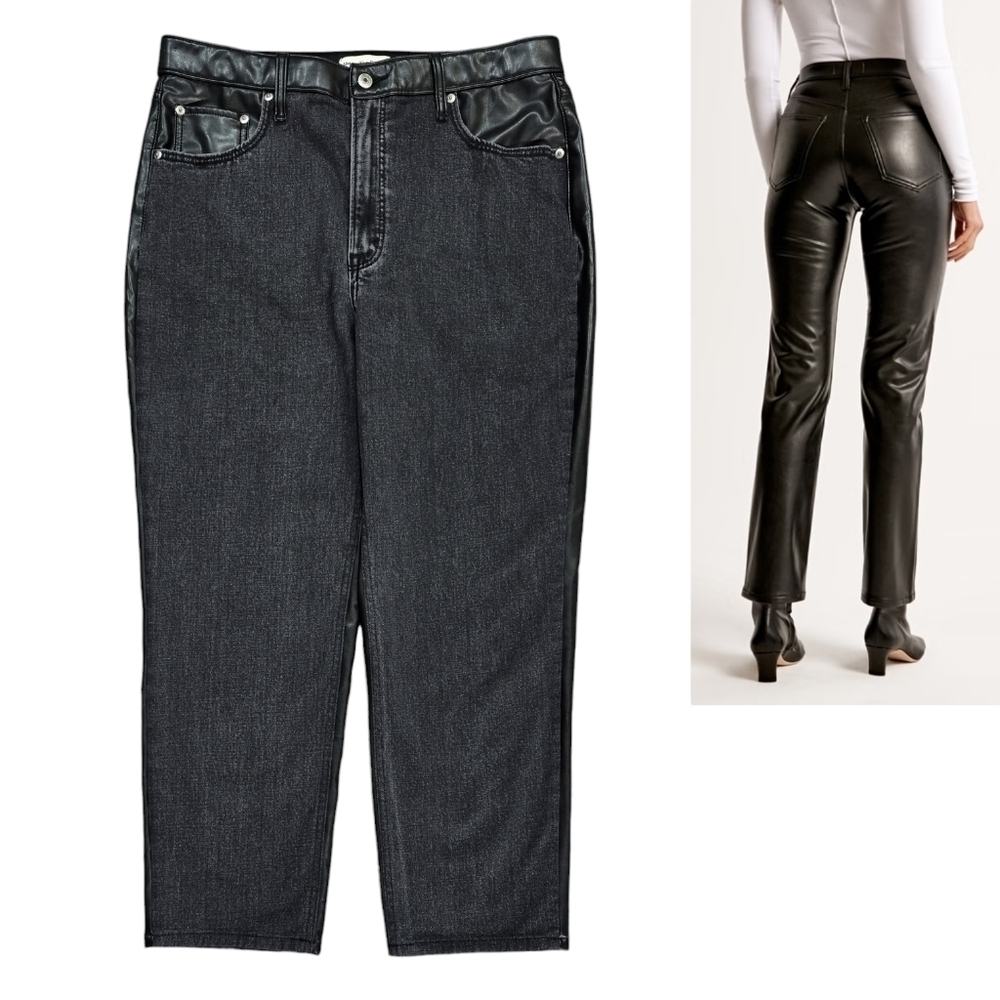 Abercrombie & Fitch Mixed Fabric Black The Ankle Straight Ultra High Rise Jeans
